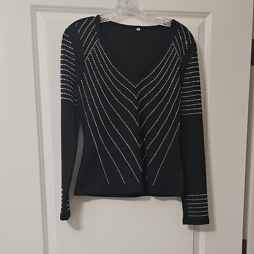 Black Long Sleeve Top with Silver Accents